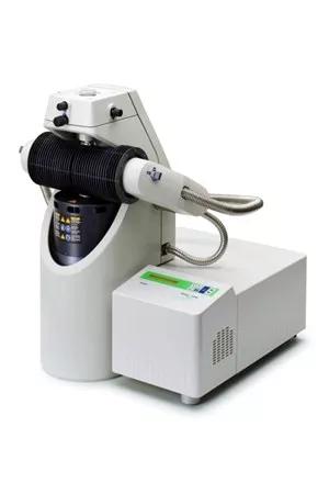 A dynamic mechanical analyzer with a temperature-controlled furnace and clamped sample fixture